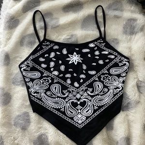 Shein, black bandanna crop top, small